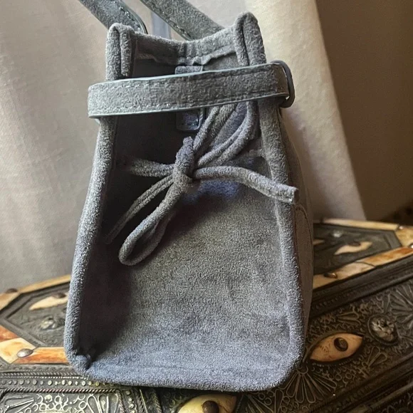 Blue Grey Vegan Suede East West Shoulder Bag - Picture 4 of 7
